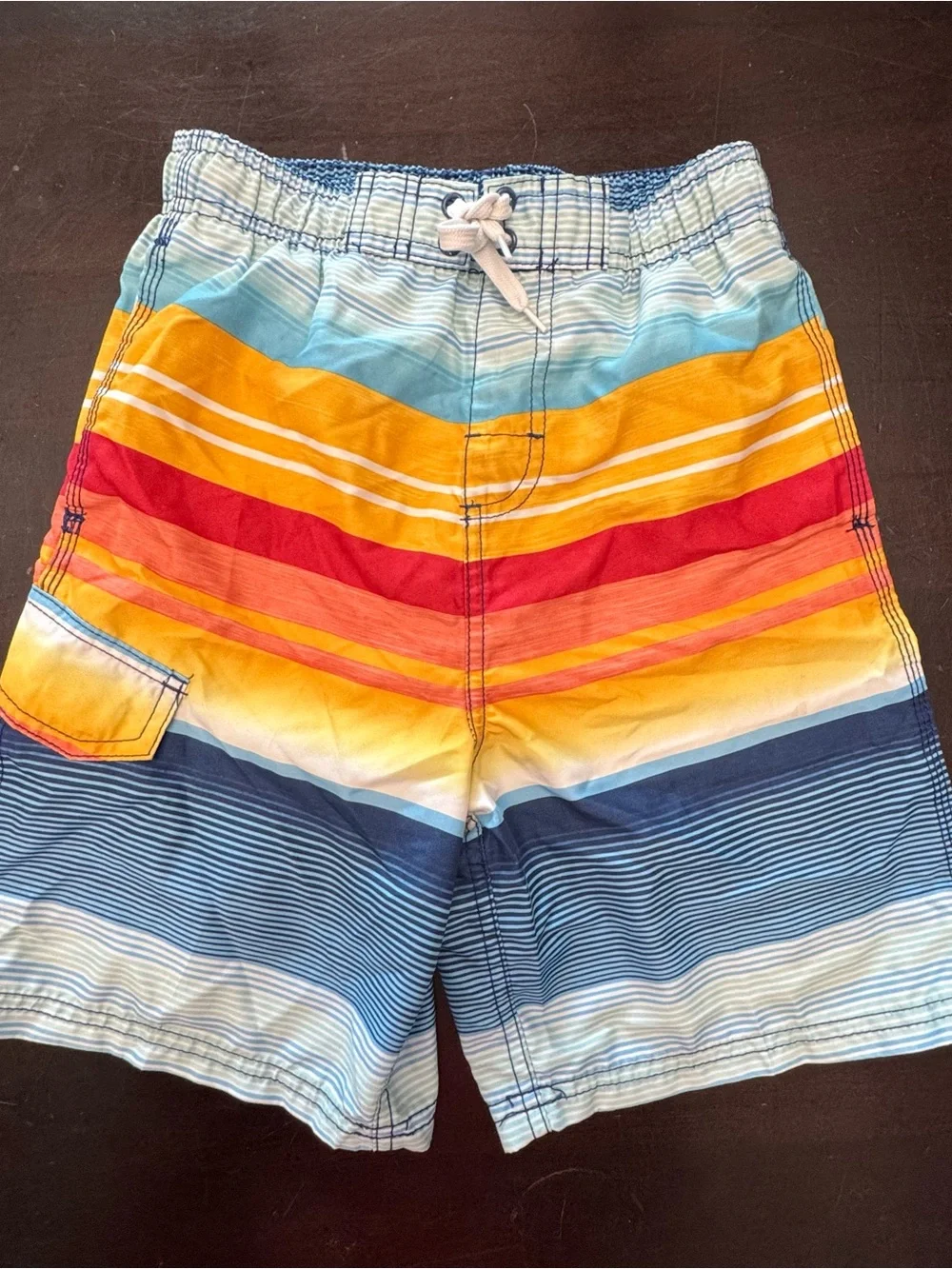 Kanu Surf Boys Multicolor Stripe Swim Trunks  Size M- Blue, Yellow, Red